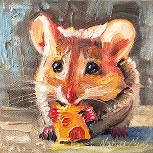 Cottagecore Mouse Oil Painting: 6x6&#39;&#39; Original Animal Art