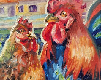 鶏のファインアートプリント：ジェームズ・コーツによるオリジナル油絵
