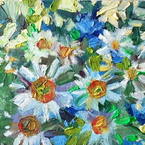 Original oil painting wildflowers 5x7&#39;&#39; Cottagecore daisy wall art Floral oil painting, flowers daisies art. Gift for Mom, teacher, daughter