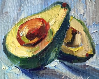 Avocado oil painting 6x6'' Avocado Painting Food Original Art Artwork Kitchen Wall аrt Vegetarian Art vegetables painting food painting