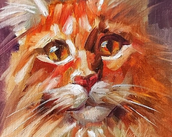 Original Handmade Oil Painting Ginger Maine Coon Cat Portrait Realistic Cat Art Canvas Wall Decor Cat Lover Gift Fine Art Pet Portrait Home