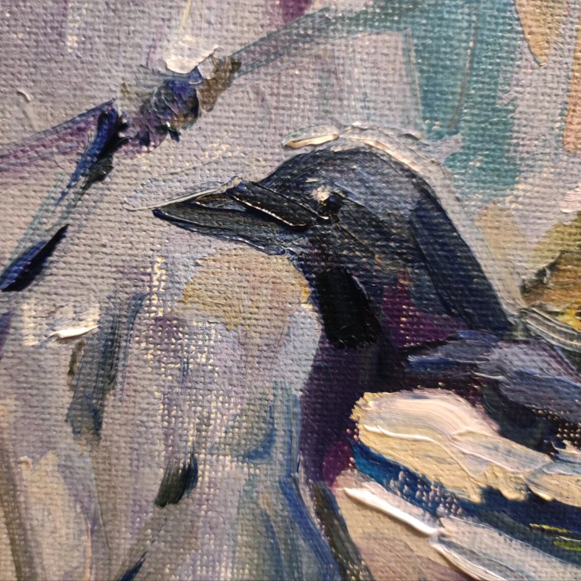 Magpie Work Magpie Original Oil Painting Bird Painting Bird Wall Art Magpie Art ...