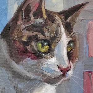 Peinture à l'huile originale de portrait de chat 8 par 12" peinture de chat noir peinte à la main de chats oeuvre d'art art animalier peinture à l'huile de chat noir art de mémoire de chat
