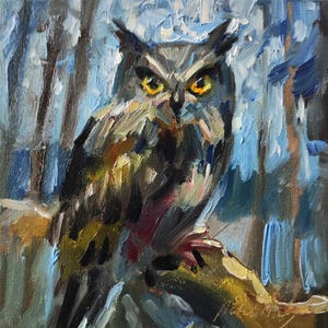 Owl Original oil painting 8x8'' Original bird wall art. Bird painting Rustic Bird Art Dark owl painting, Owl art Bird Moody Bird Art