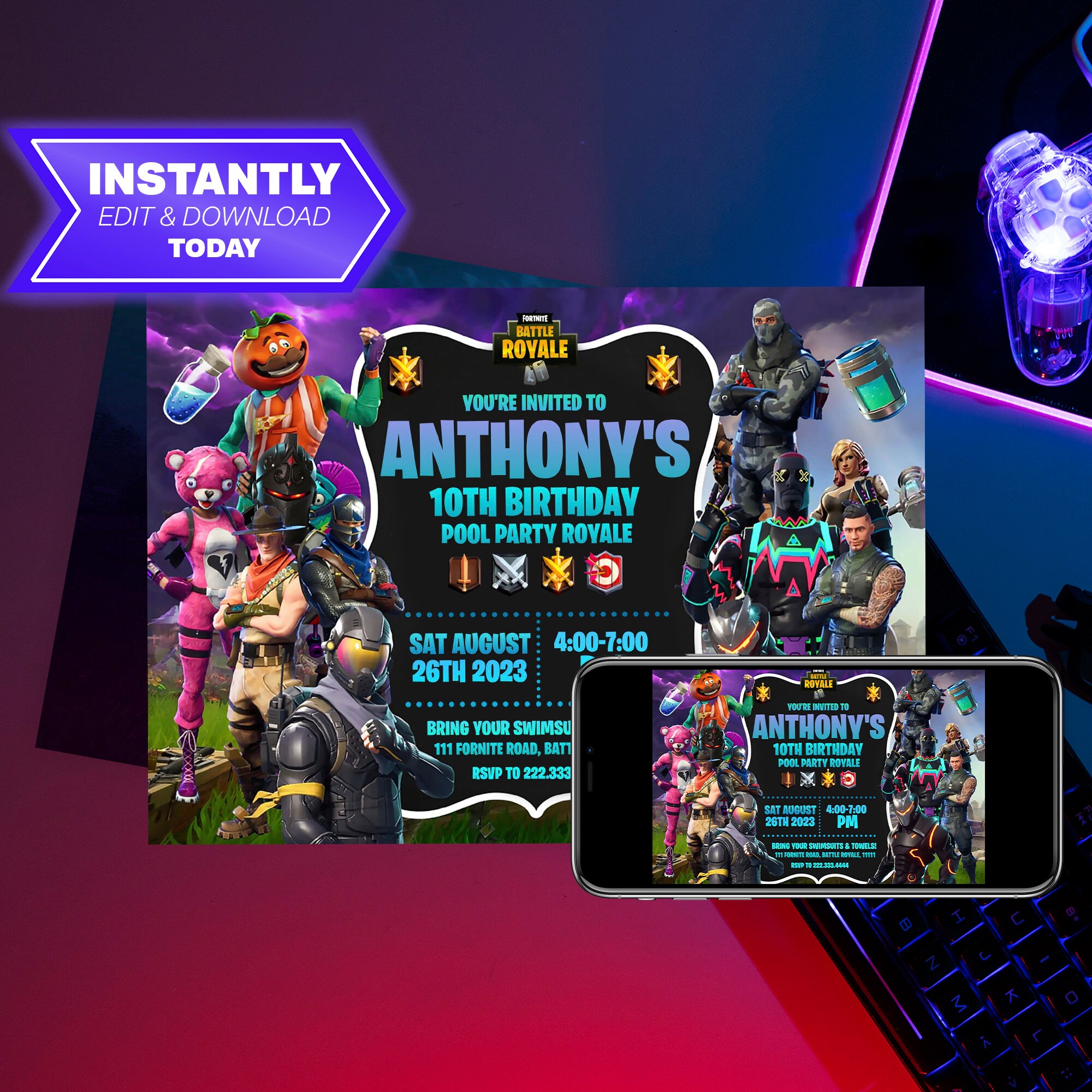 Fortnight Birthday Invitation Pool Party Birthday Gamer - Etsy Fortnight Birthday Invitation Pool Party Birthday Gamer - Etsy