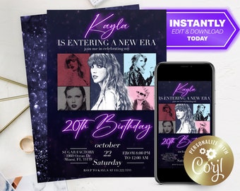 Era Invite Birthday Invitation Eras Tour Invitation Swifty Birthday Invitation Template Download and Edit With Corjl!