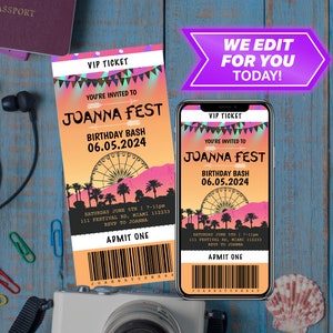 Musik Festival Geburtstag Mädchen VIP TICKET Einladung Party Konzert Wüste Boho Digital und druckbar einladen - wir passen es für dich an!