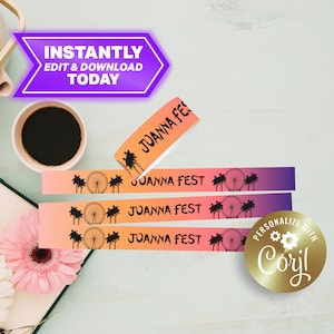 Hen Fest WRISTBAND Template for Birthday Girl Music Festival Desert Boho Digital Printable VIP wristbands - Easy Edit Download & Print!
