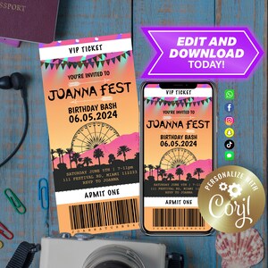 Music Festival Birthday Party Invitation Party Invite Music Festival Editable Digital Invite Edit and Download Today!