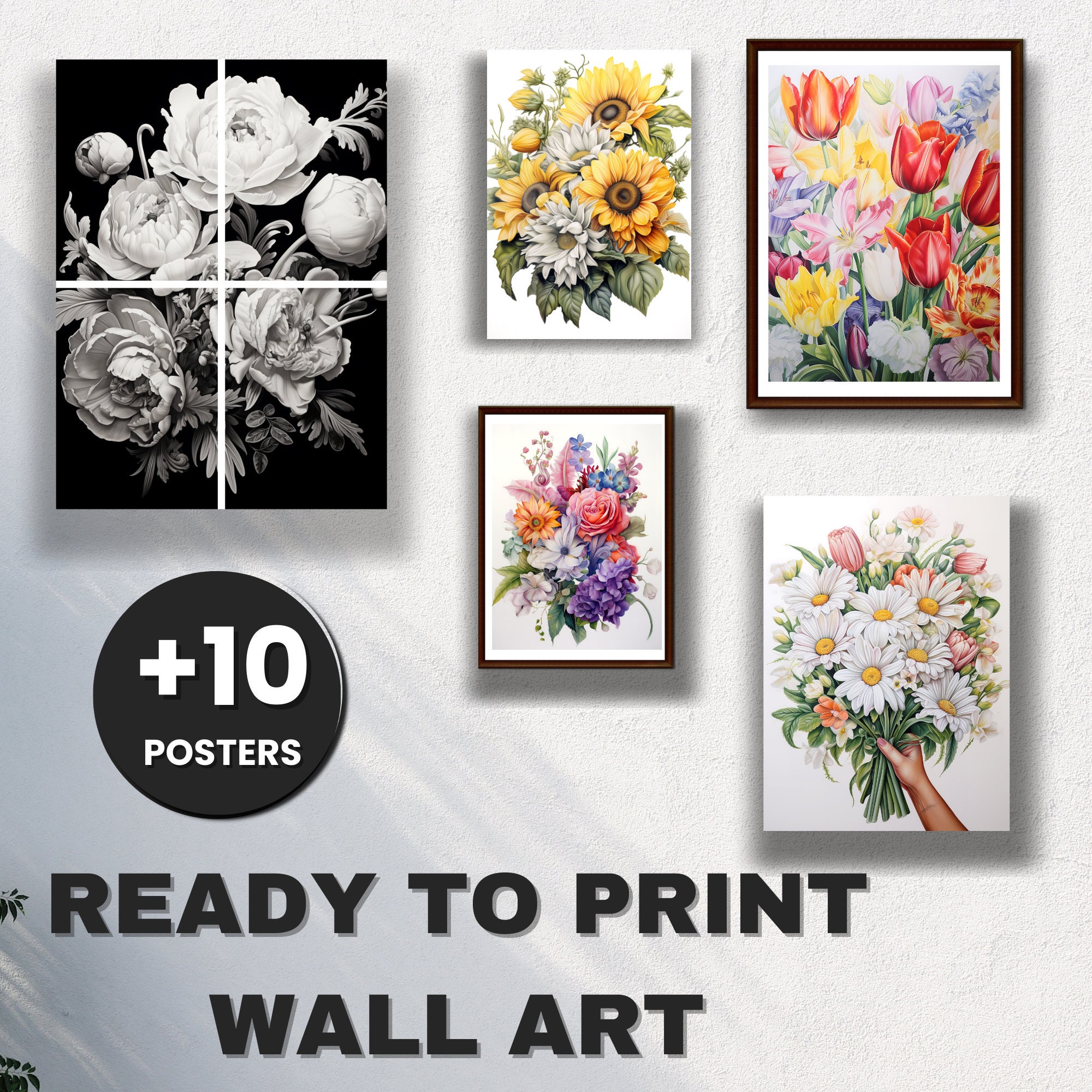 60 Floral Coloring Pages BONUS 10 Tile Posters and 60 Grayscale / Ultra ...