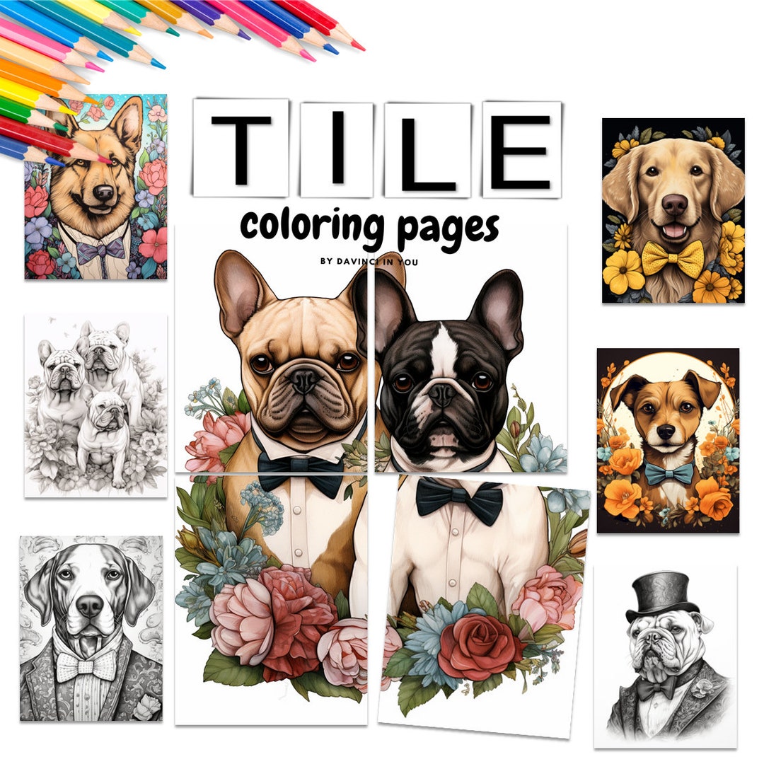 60 Dogs in Tuxedos Coloring Pages PLUS 10 Tile Style Posters / Etsy