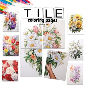 60 Floral Coloring Pages BONUS 10 Tile Posters and 60 Grayscale / Ultra HD Images / Printable Coloring Book for Kids and Adults