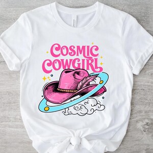Cosmic Cowgirl Short Sleeve Tee | Fun Graphic T-Shirt for Cowgirls, Gift for Space Lovers, Festival Wear, Casual Style, Summer Fashion