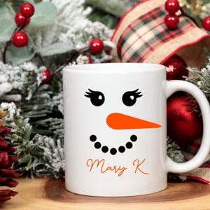 Kids Hot Chocolate Snowman Personalized Christmas Coffee Mug, Cute Snowman Coffee Cups, Kids Secret Santa Hot Cocoa Cup, Snowman Face Mug