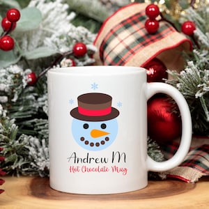 Personalized Christmas Boy Mug 11oz - Holiday Drinkware, Festive Cup, Xmas Gift, Custom Christmas Hot Chocolate Mug, Snowman Tea Cup for Boy