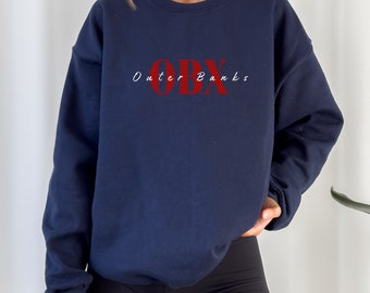 OBX Outer Banks Crewneck Sweatshirt, Outer Banks North Carolina Sweatshirt, Navy Crewneck Sweatshirt, Beach Sweatshirt, Coastal Sweatshirt