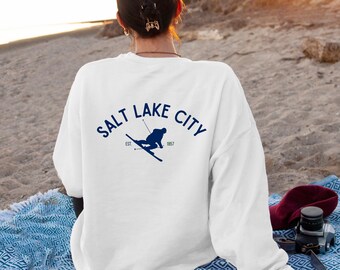 Salt Lake City Crewneck Sweatshirt, Salt Lake City Ski Sweatshirt, Salt Lake City Utah, White Grey Salt Lake Sweatshirt