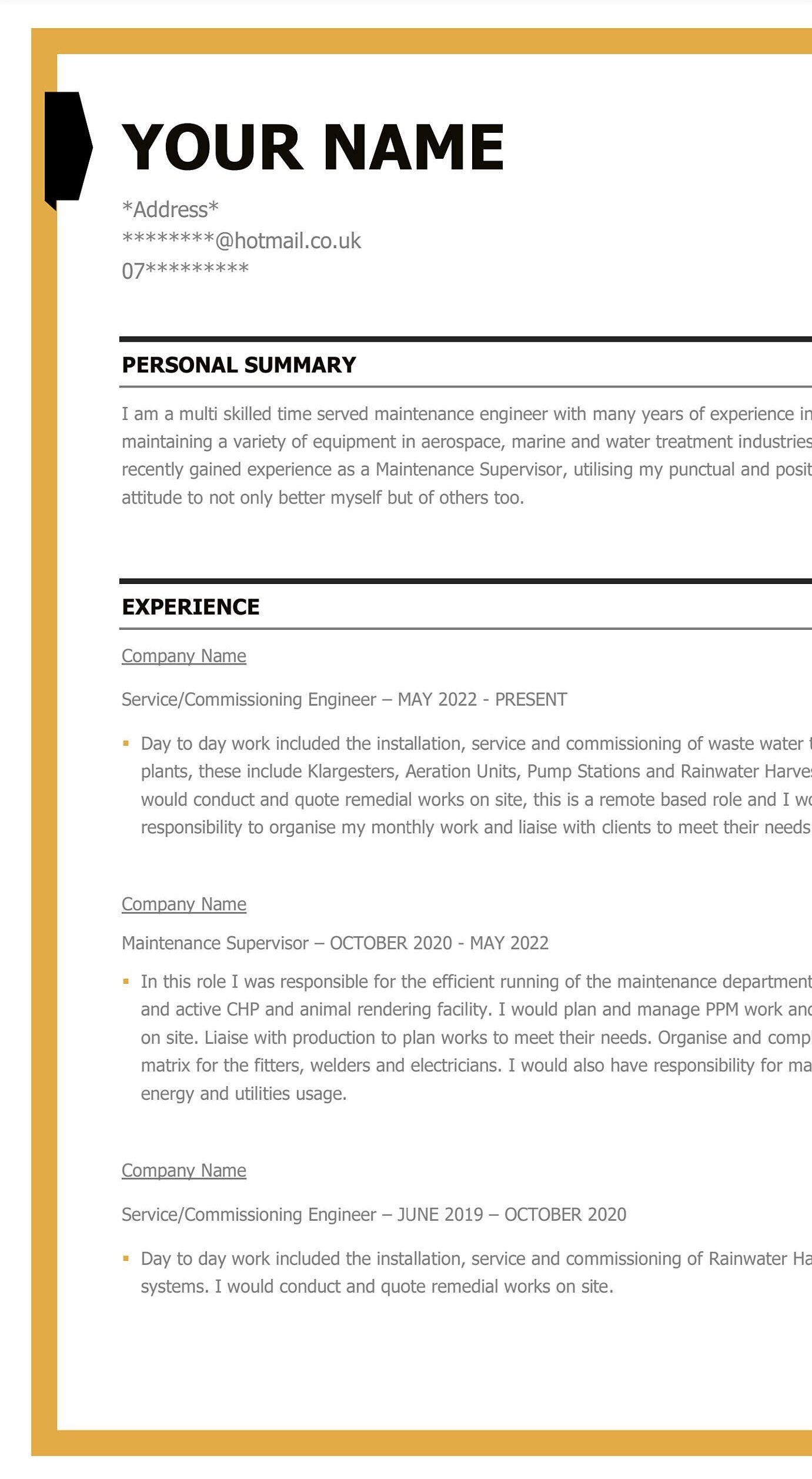 Professional CV Template Engineering Industry - Etsy
