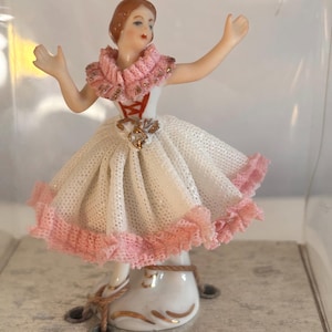 Vintage Dresden Art German Ballerina Small Figurine/Ring Holder - 2.75” Porcelain Lace Skirt - c1960s