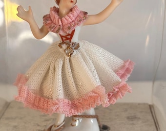 Vintage Sandizell Dresden Lace Porcelain Dancing Victorian Couple