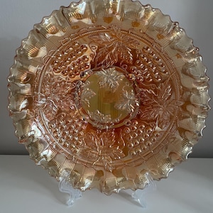 Antique Northwood Carnival Glass Bowl - Grape & Cable c1912, Signed ‘N’