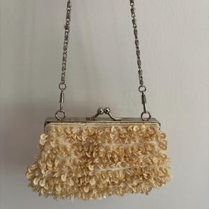 Vintage Cream Sequin & Beaded Small Bag/Coin Purse Chain Strap - Made In China