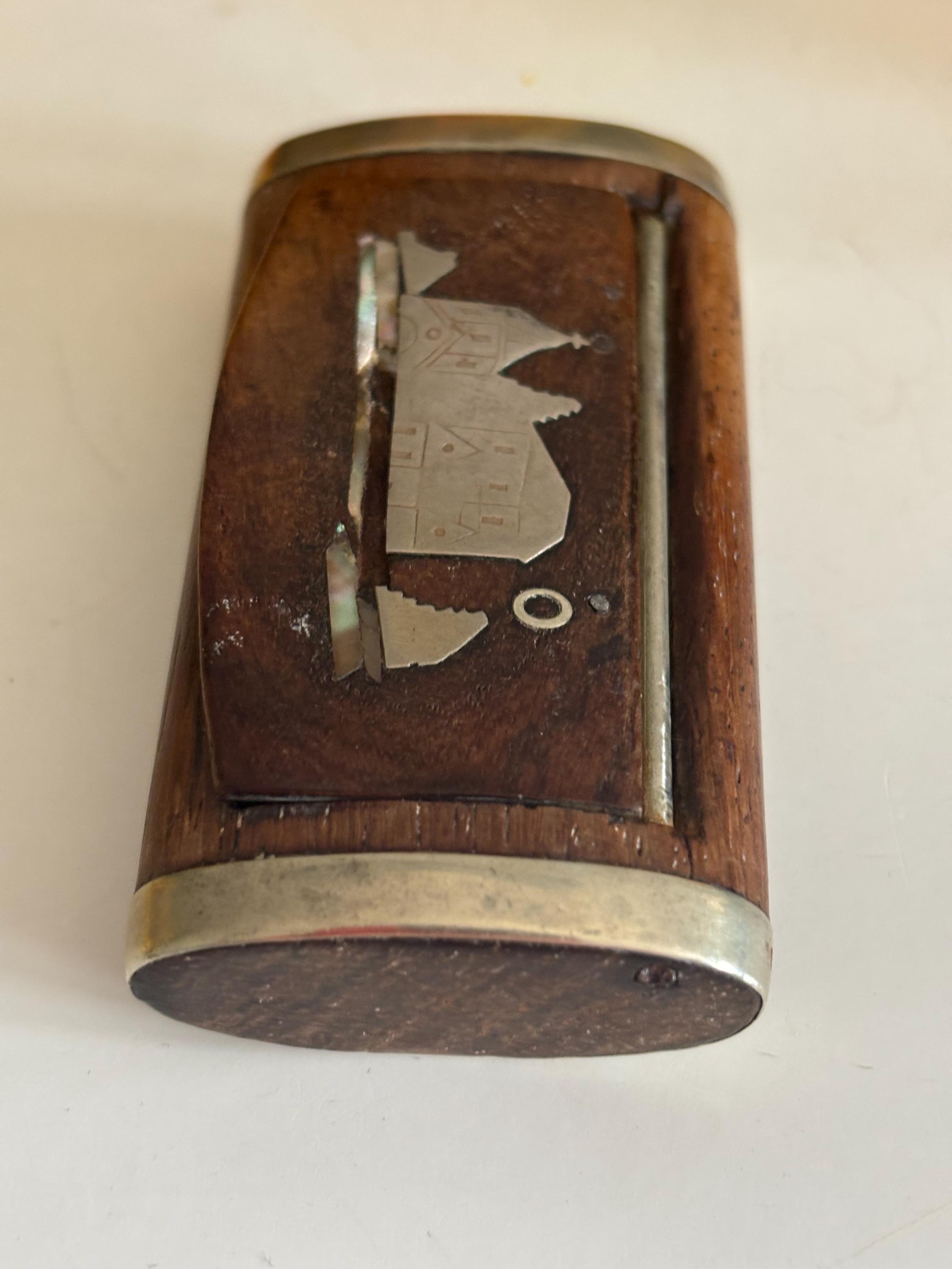 Antique Edwardian Wood Snuff Box With Abalone Inlay ~ Harbour Scene ...
