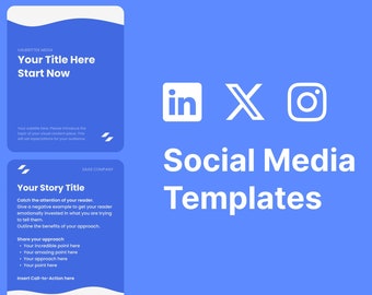 7 Social Media Templates - Instagram, Twitter, LinkedIn - Instagram Post Templates for Business - Minimalistic | Blue | Simple - Figma (SVG)