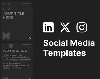 Social Media Templates - Black & White - Instagram, Twitter, LinkedIn - 6 Instagram Post Templates for Business - minimalist, simple - Figma