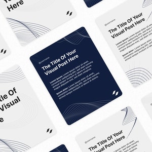 May include: A set of five social media post templates with a blue and white abstract design. The text on the templates reads "The Title Of Your Visual Post Here" and includes a username.
