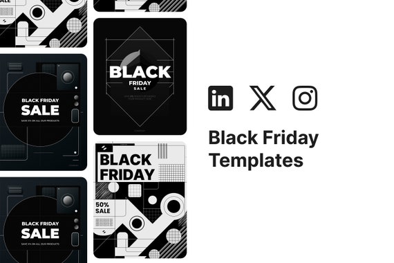 Black Friday Social Media Templates - Dark & White - Instagram, Twitter, LinkedIn - 3 Instagram Post Minimalist Business Templates - Figma