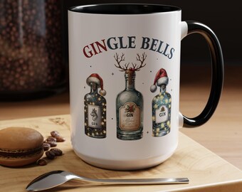 Gingle Bells mug, Gingle bells Cocktail mug, Funny Drinking cup, Funny Xmas Mug, Gin Lover Christmas Gift, Cute Christmas Bottle mug