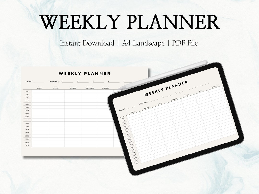 Digital Weekly Planner Printable - A4 Size - Weekly Organizer With Top ...