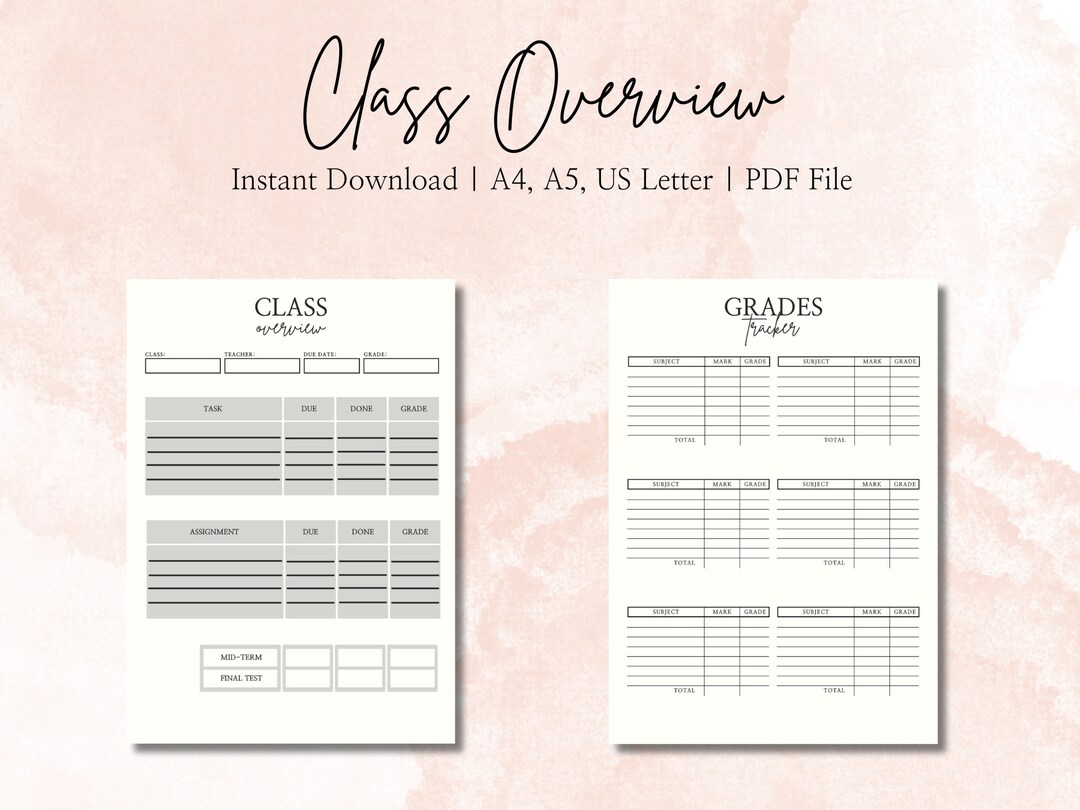 Class Overview Grades Tracker Print or Digital Instant Download A4, A5 ...