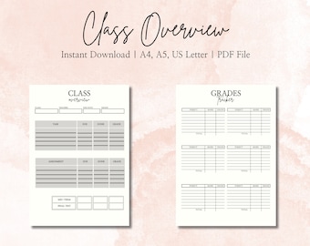 Class Overview - Grades Tracker - Print or Digital - Instant Download - A4, A5, US Letter