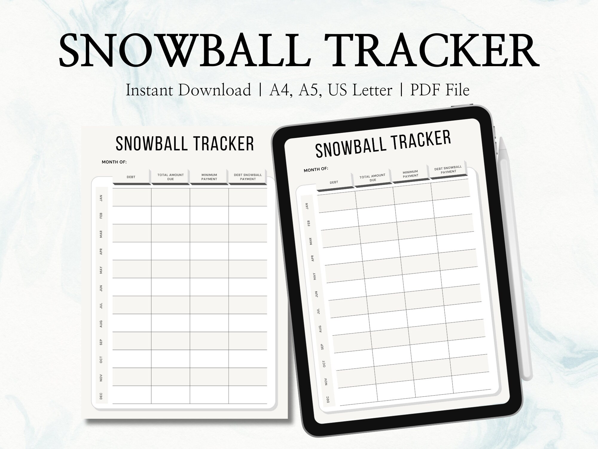 Modern Debt Snowball Tracker - A4, A5, US Letter Sizes - Digital ...