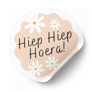 Stickers Hiep Hiep Hoera - Madeliefje - 50 mm - Traktatiestickers - 25 stuks