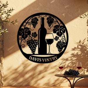 Enseigne de cave à vin personnalisée, enseigne de vignoble, art mural de domaine viticole, déco bar à vin, cadeau personnalisé d'amateur de vin, décoration de salle à manger, déco bouteille de vin