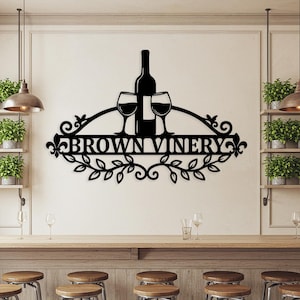 Enseigne en métal personnalisée pour vignoble, décoration de bar à vin personnalisée, enseigne de cave à vin rustique, cadeaux vin pour les couples, art mural vignoble, art mural cuisine