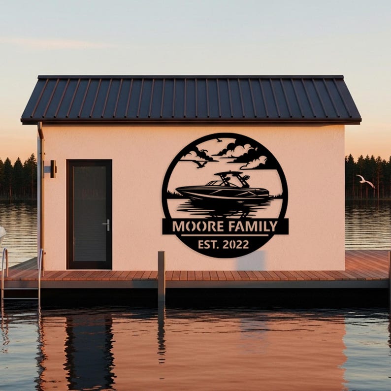 Custom Boat Lake House Metal Sign, Personalized Family Name Decor ...