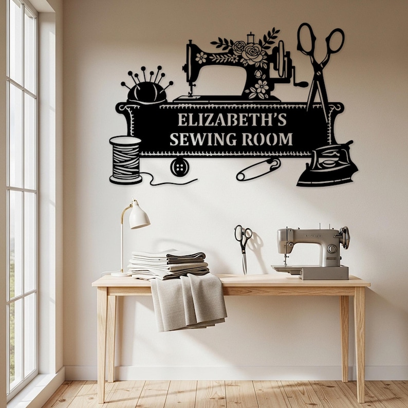 Custom Sewing Room Metal Sign, Personalized Name Wall Art, Custom ...