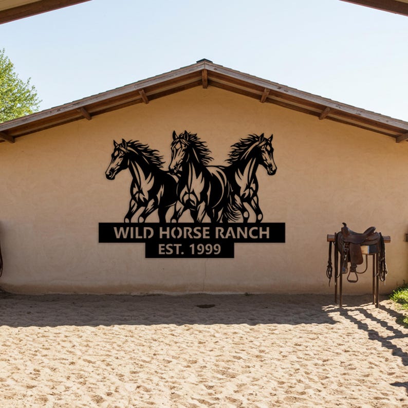 Custom Horse Ranch Sign, Horse Metal Wall Art, Personalized Running ...