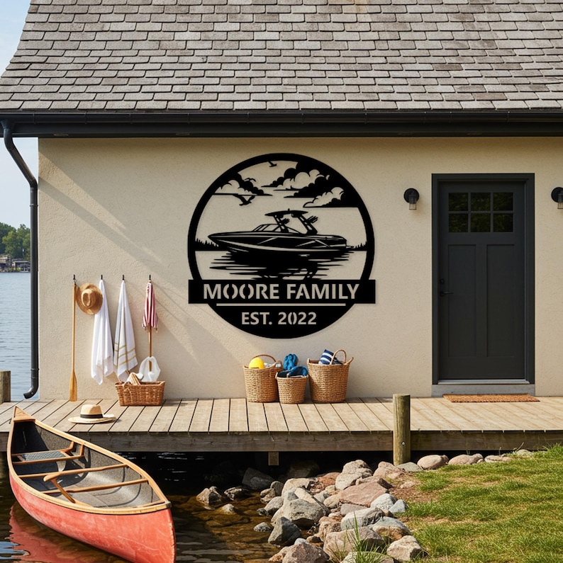 Custom Boat Lake House Metal Sign, Personalized Family Name Decor ...