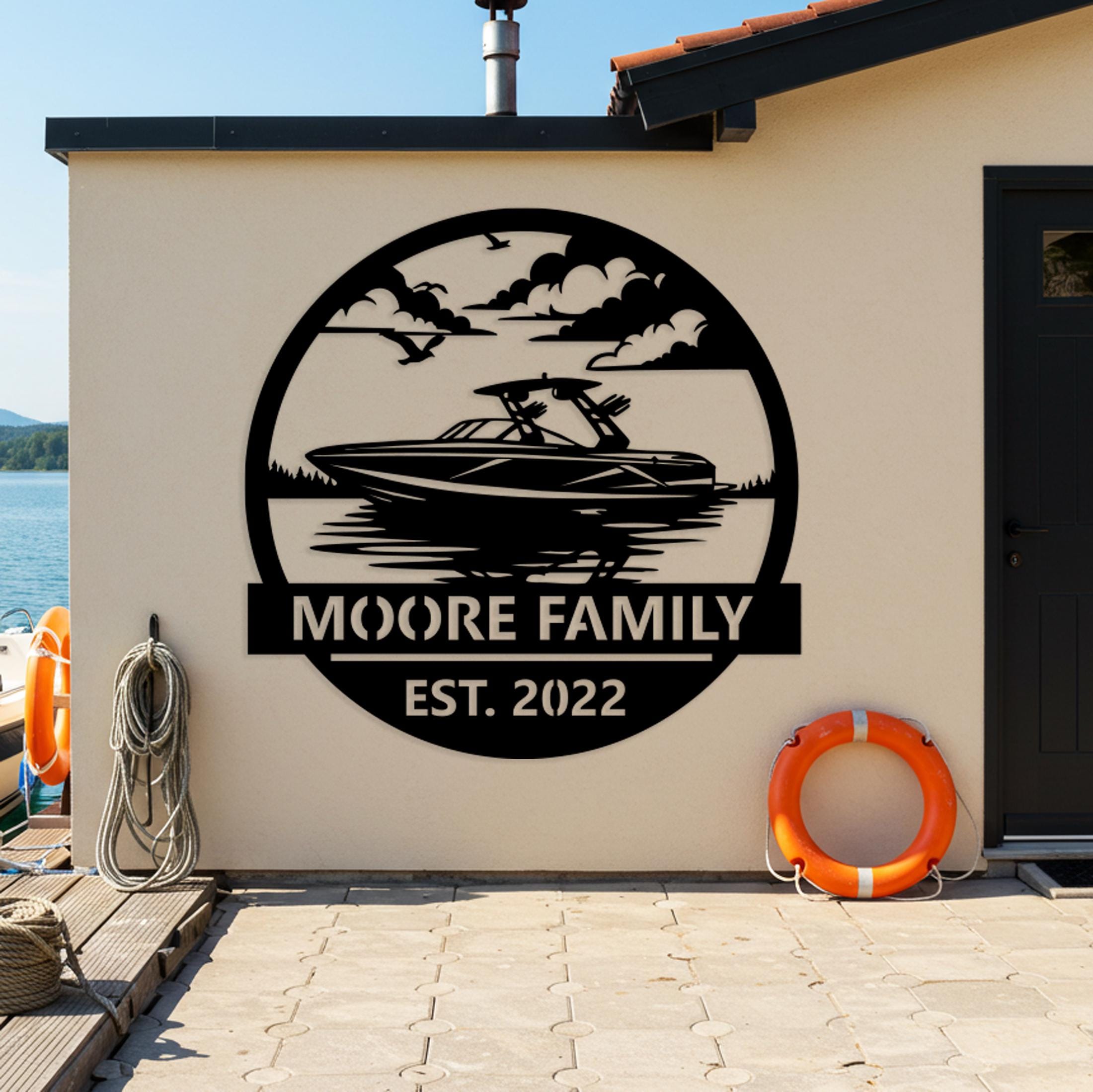 Custom Boat Lake House Metal Sign, Personalized Family Name Decor ...