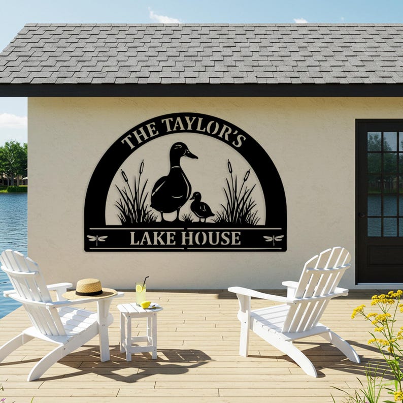 Custom Lake House Metal Sign, Personalized Outdoor Cabin Wall Decor ...