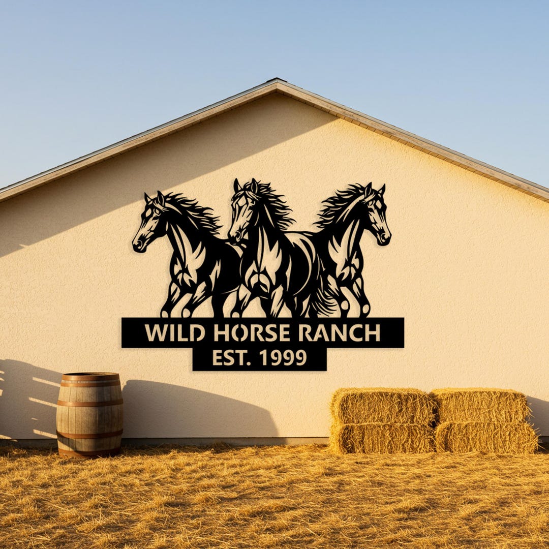 Custom Horse Ranch Sign, Horse Metal Wall Art, Personalized Running ...