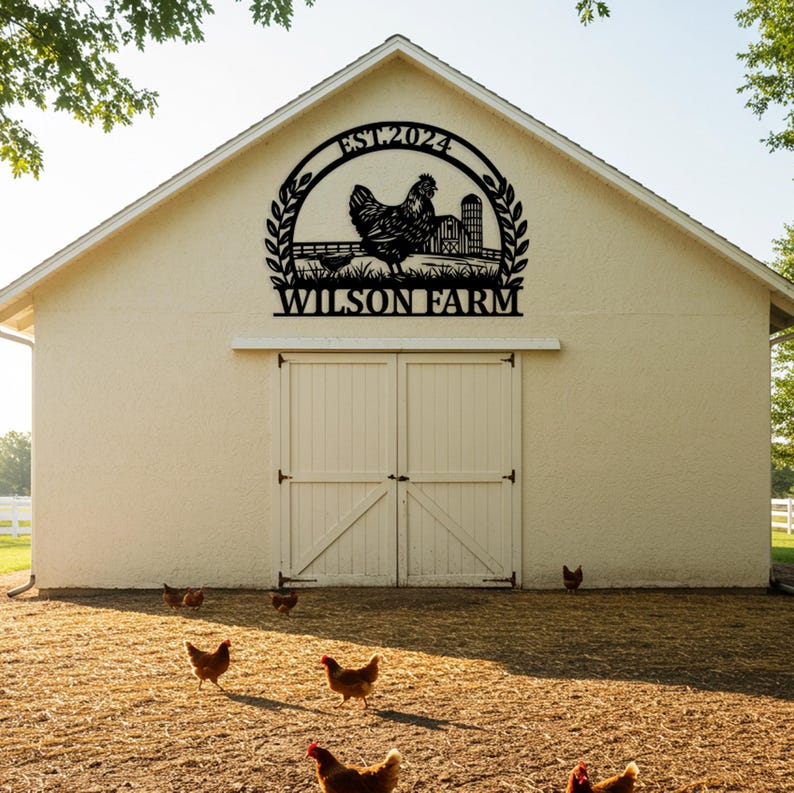 Custom Chicken Farm Sign, Personalized Farmhouse Metal Sign, Outdoor ...