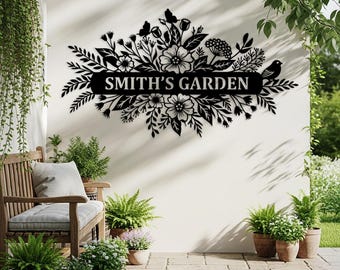 Custom Garden Metal Sign, Outdoor Wall Art, Oversized Backyard Decor, Garden Gifts for Mom, Personalized House Number Sign, Family Name Sign