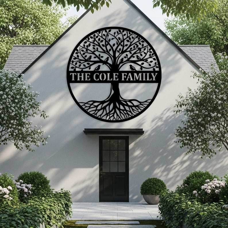 Personalized Family Tree Metal Decor, Custom Rooted Tree Wall Wall Art ...