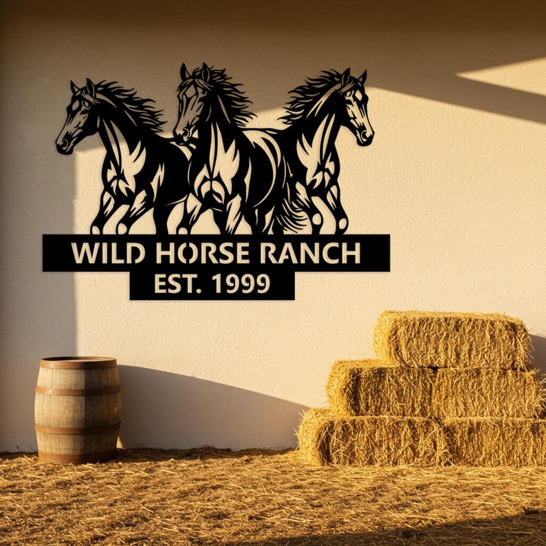 Custom Horse Ranch Sign, Horse Metal Wall Art, Personalized Running ...